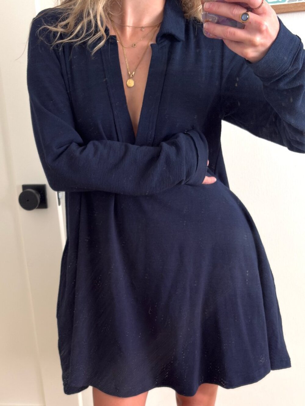 Free People Free-Est Cass Mini Dress Navy Blue XS Boho Casual Dress - Picture 2 of 4